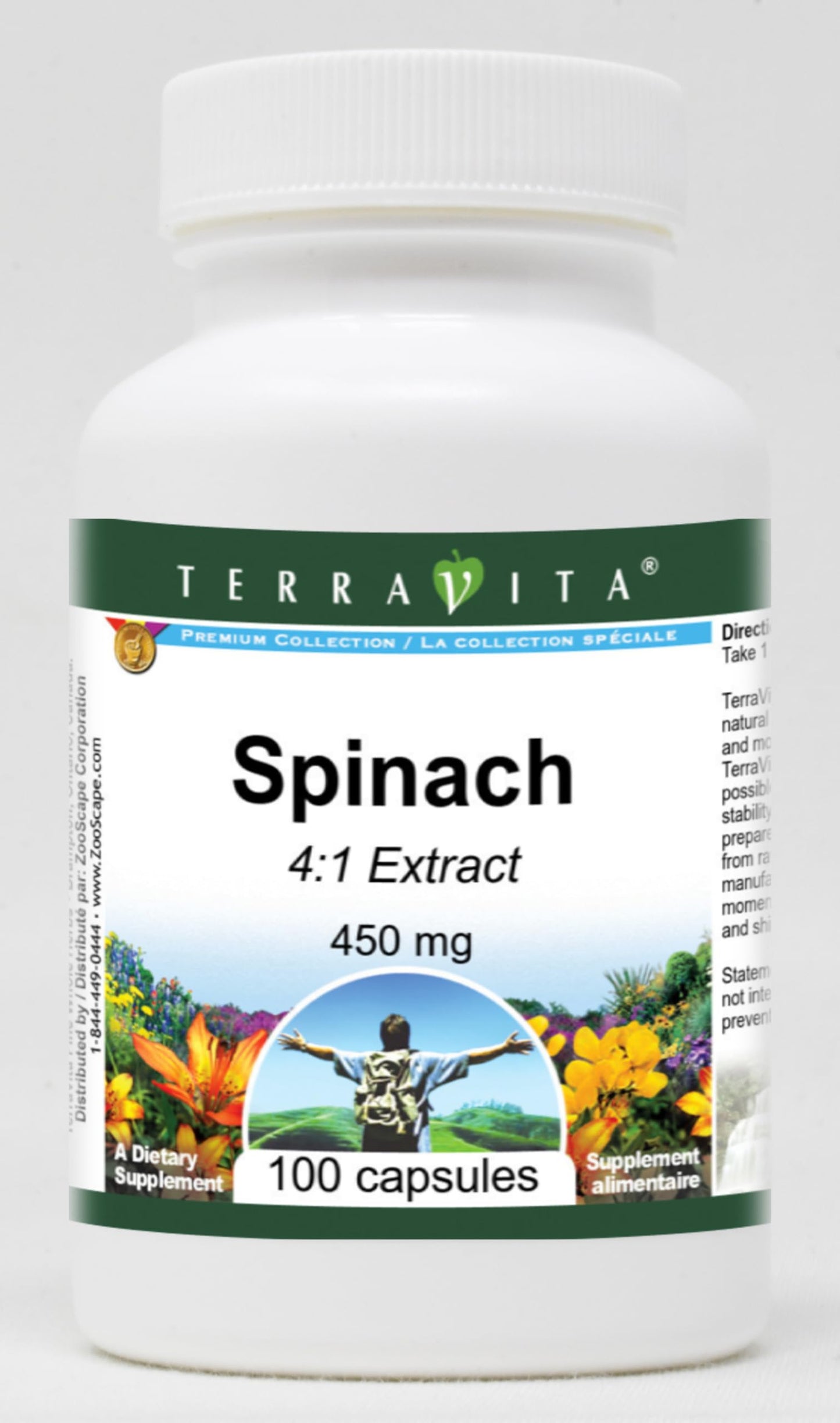 Terravita Spinach 4:1 Extract - 450 mg Capsule, 100 Capsules