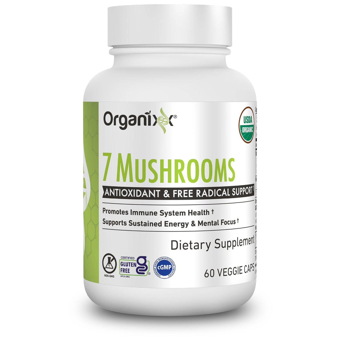 Organixx USDA Organic Mushroom Supplement, 7 Fermented Mushrooms – Lions Mane, Shiitake, Cordyceps, Turkey Tail, Reishi – for Immune & Digestion Support, 120 Capsules