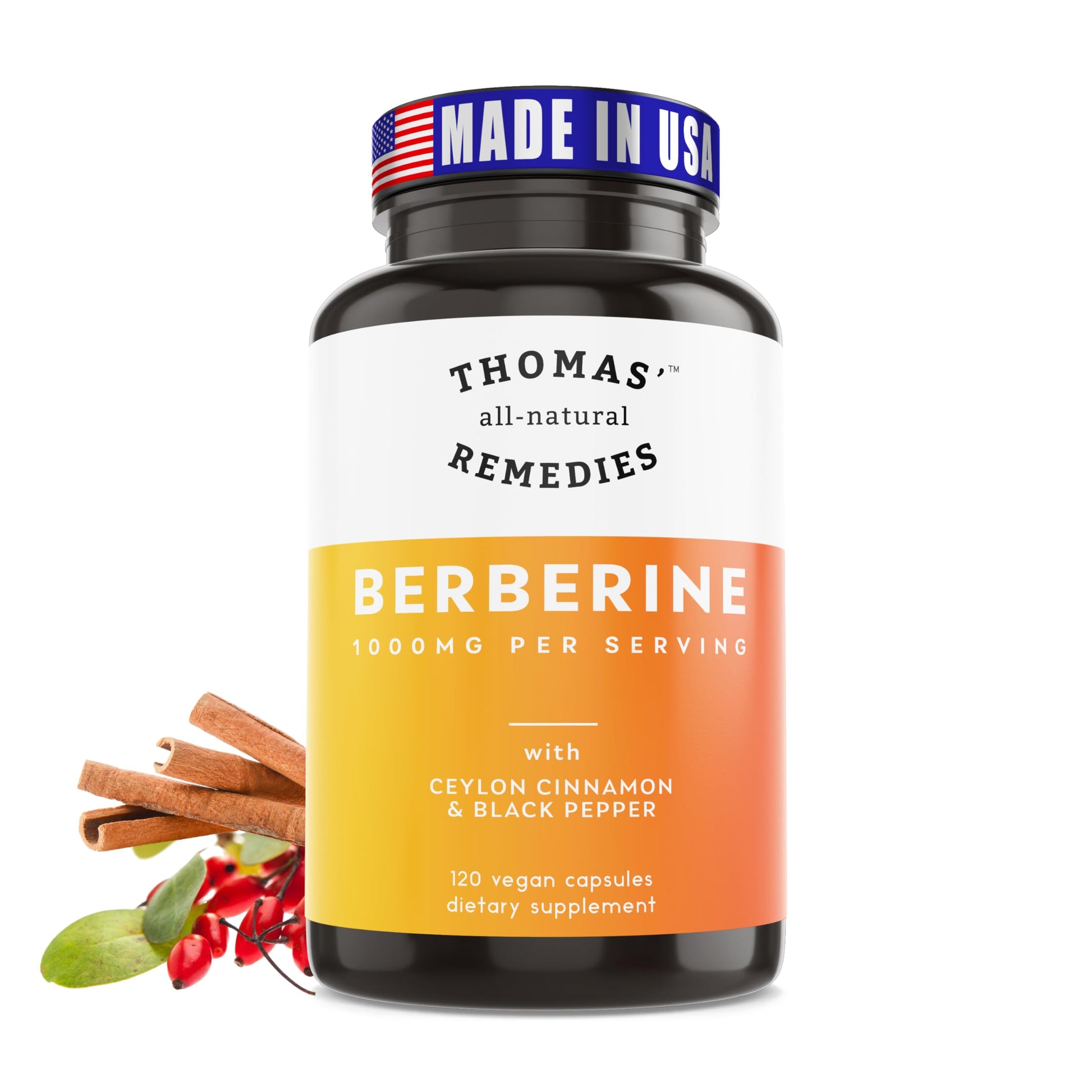 Thomas' all-natural Remedies Berberine 1000mg Metabolic Support 120 Capsules