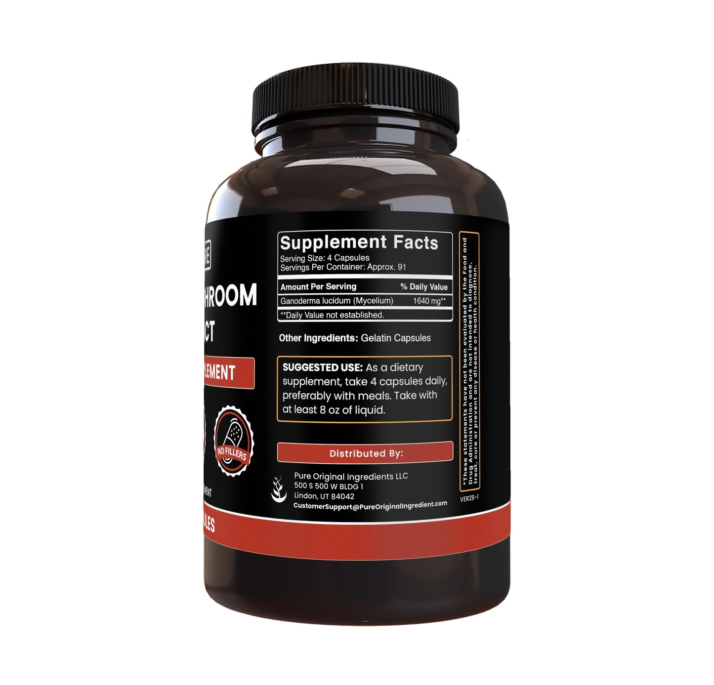 Pure Original Ingredients Reishi Mushroom Extract Capsules 365 Count