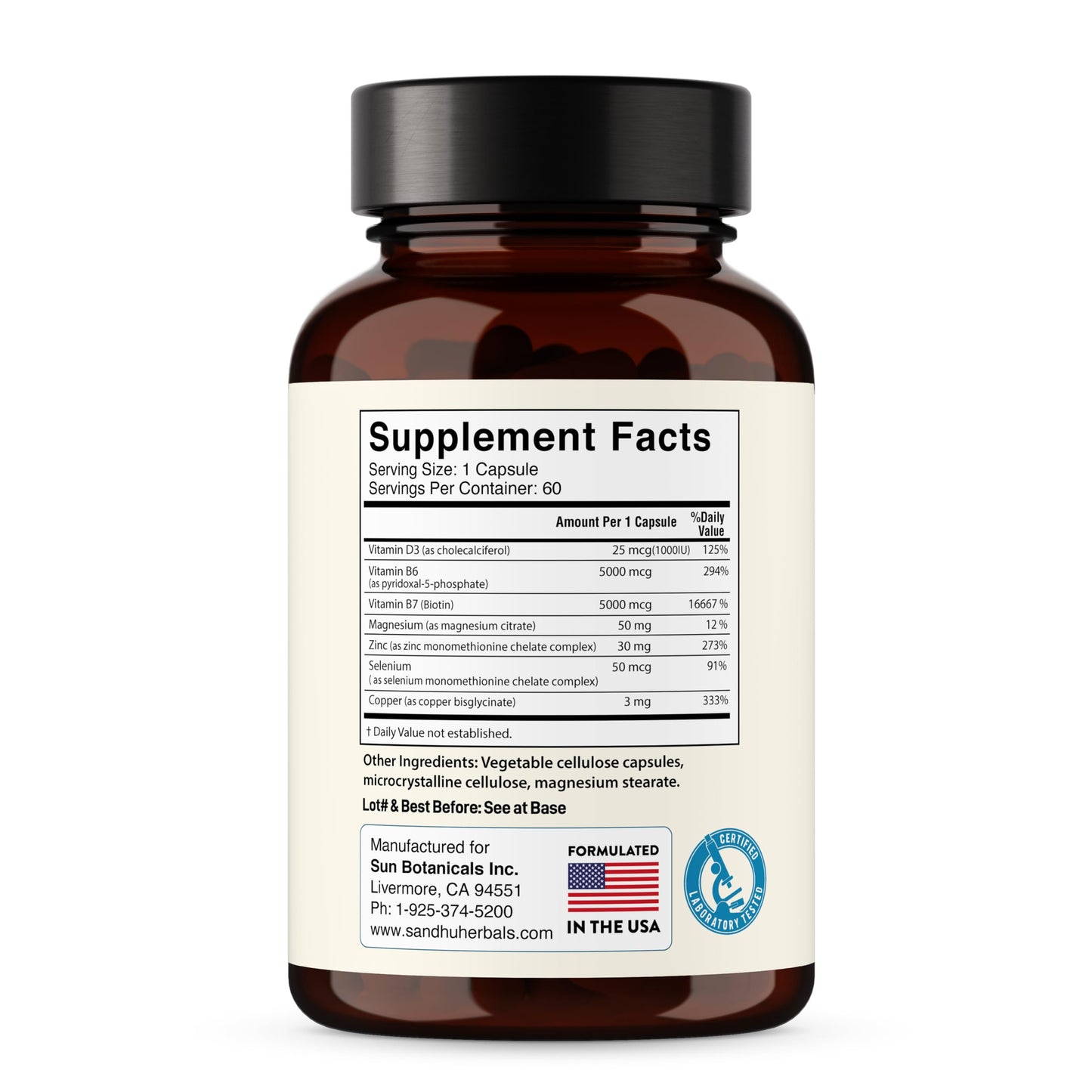 SANDHUHERBALS Zinc 30mg Chelated Supplement with Copper, Selenium & Vitamin D3, 60 Capsules