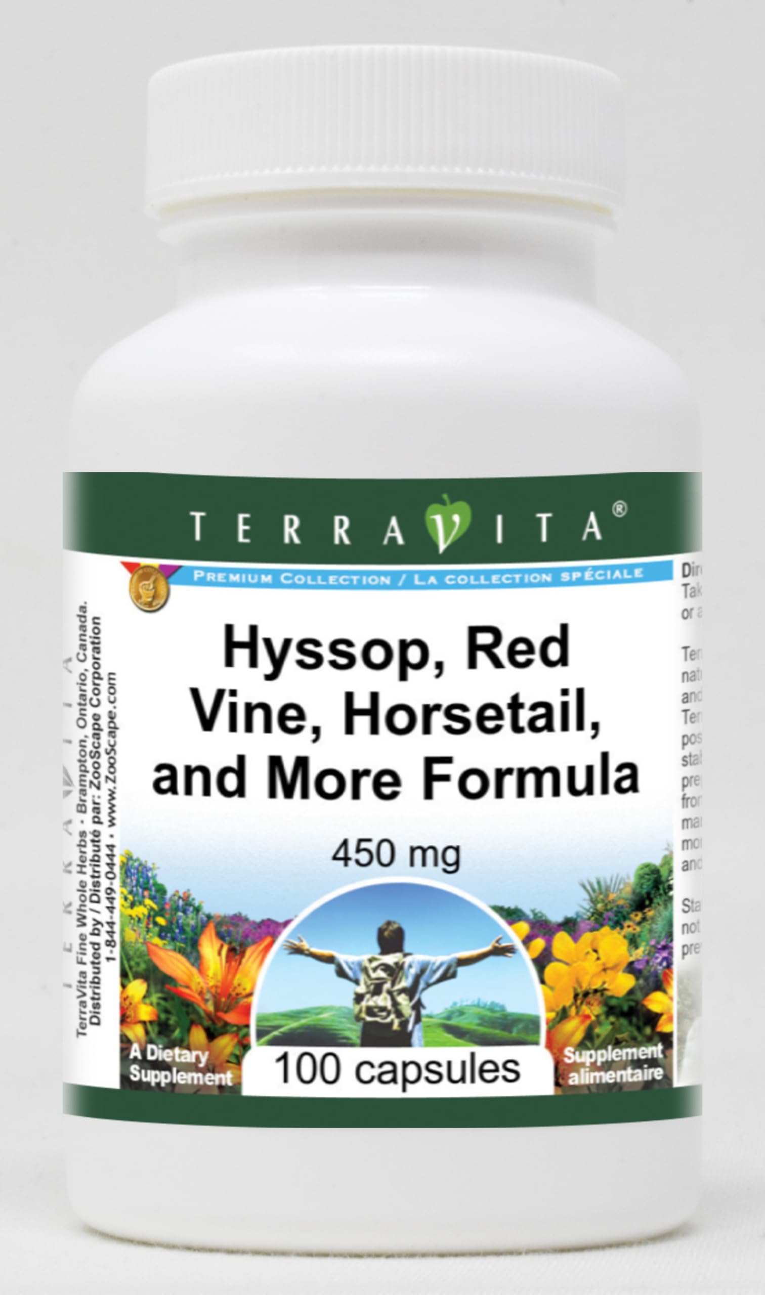 Terravita Hyssop, Red Vine, Horsetail, and More Formula 450 mg Capsules, 100 Count