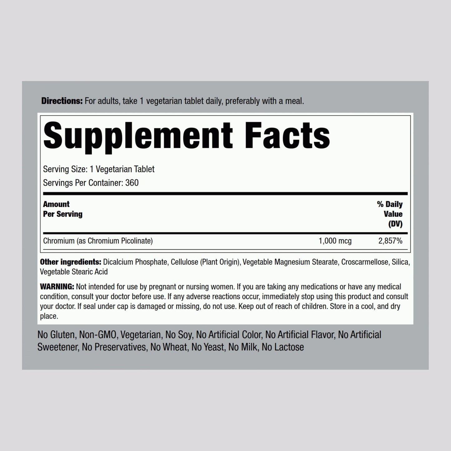 Piping Rock Chromium Picolinate 1000mcg Tablet 360 Tablets