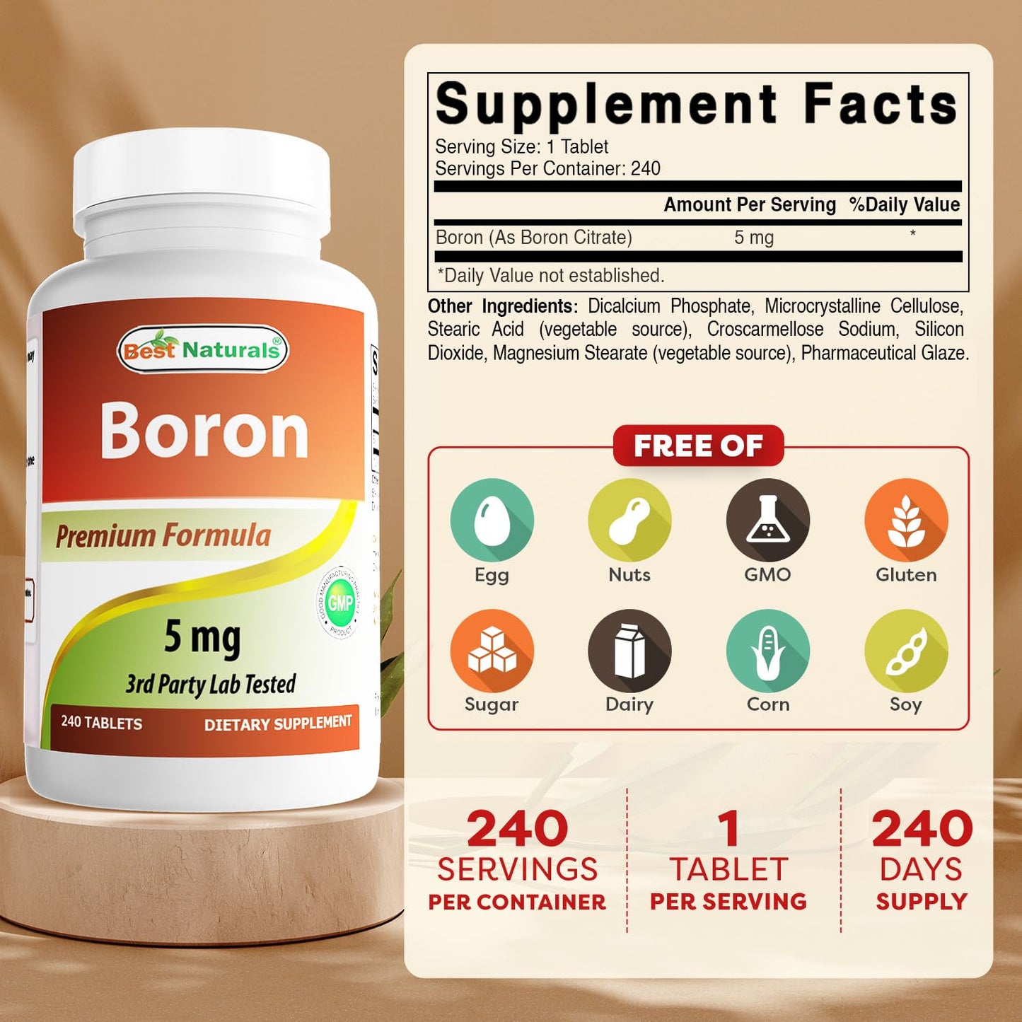 Best Naturals Boron 5 mg Tablets, 480 Count