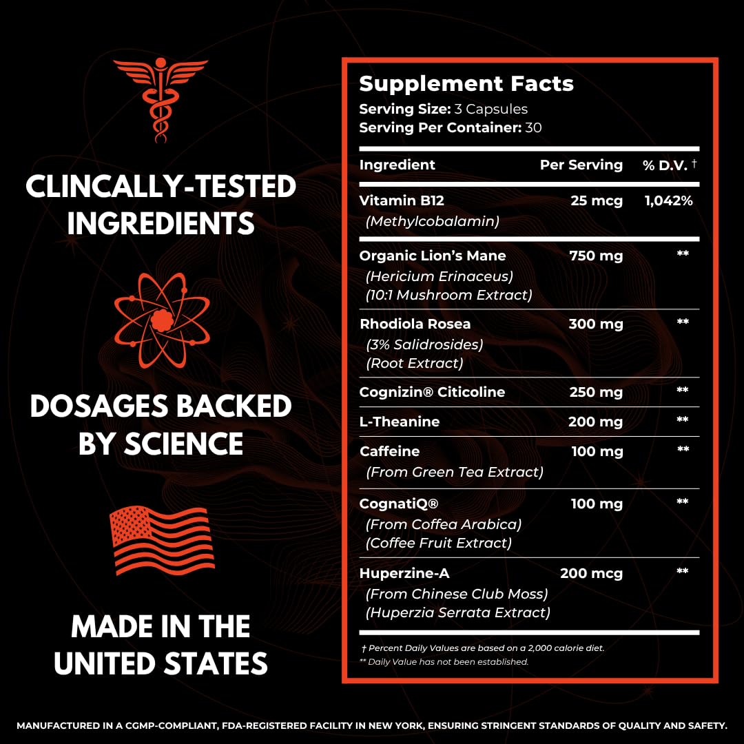 HUMBLEROOTS PERFORMANCE Advanced Focus Nootropic Brain Supplement Capsules, 90 Count
