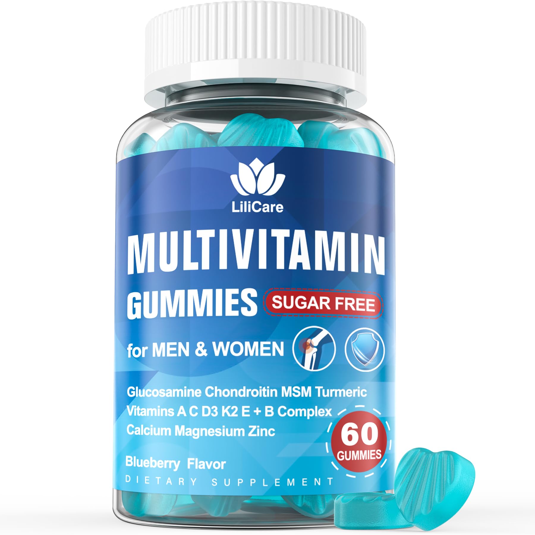 LILICARE Methylated Multivitamin 50+ Gummies, Sugar Free, Iron Free, with Glucosamine Chondroitin MSM, 60 Count
