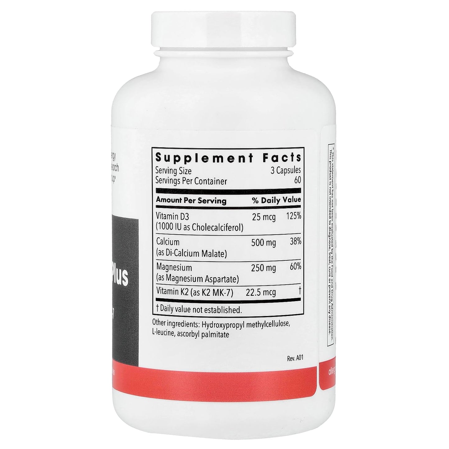 Metabolic Maintenance Cal/Mag Plus with Vitamin D3 & K2 MK-7-2:1 Calcium Magnesium Citrate Formula 180 Capsules