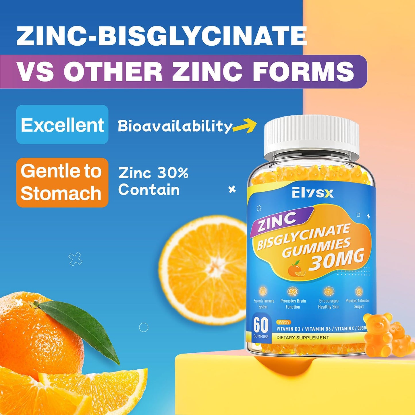 Elysx Zinc Glycinate 30 mg Gummies, 60 Count