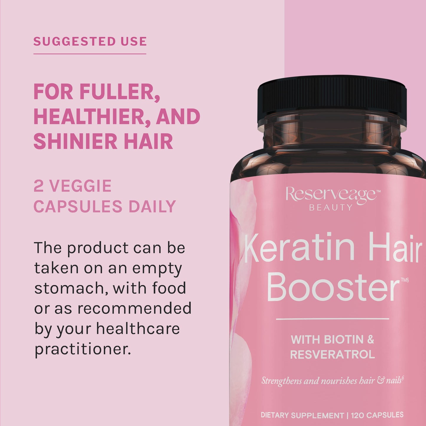 Reserveage Nutrition Beauty Keratin Hair Booster with Biotin & Resveratrol Capsule, 120 Capsules