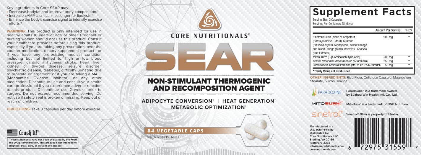 Core Nutritionals Sear Thermogenic & Recomposition Agent Capsule 84 Count