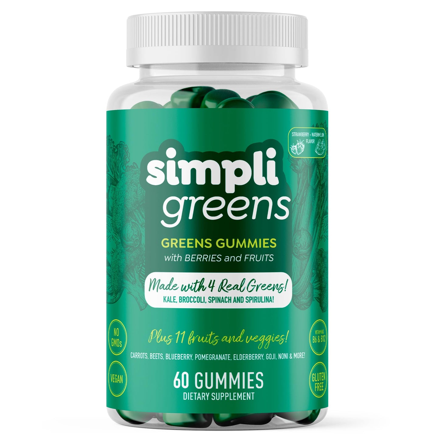 SIMPLI GREENS Vegan Superfood Gummies Supplement, 60 Count