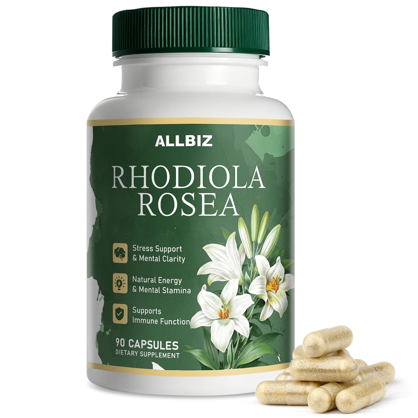 ALLBIZ Rhodiola Rosea Organic 3% Salidrosides & 1% Rosavins Standardized Capsules, 90 Count