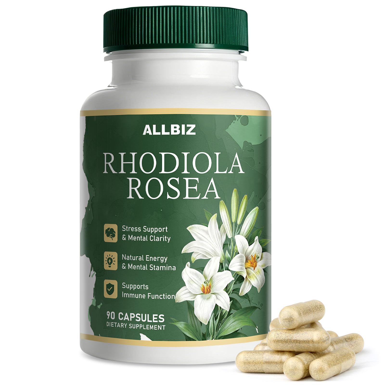 ALLBIZ Rhodiola Rosea Organic 3% Salidrosides & 1% Rosavins Standardized Capsules, 90 Count