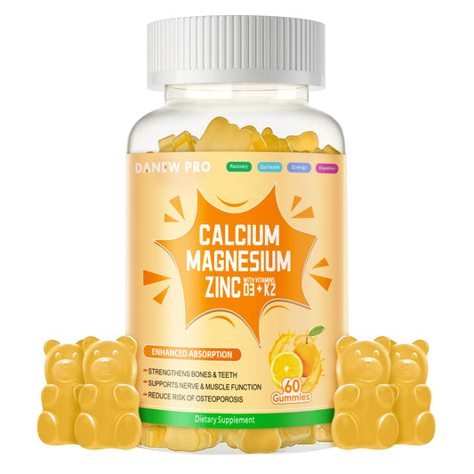 DANEW Pro Calcium Magnesium Zinc Gummies with Vitamin D3 & K2, High Potency Enhanced Absorption, 60 Gummies