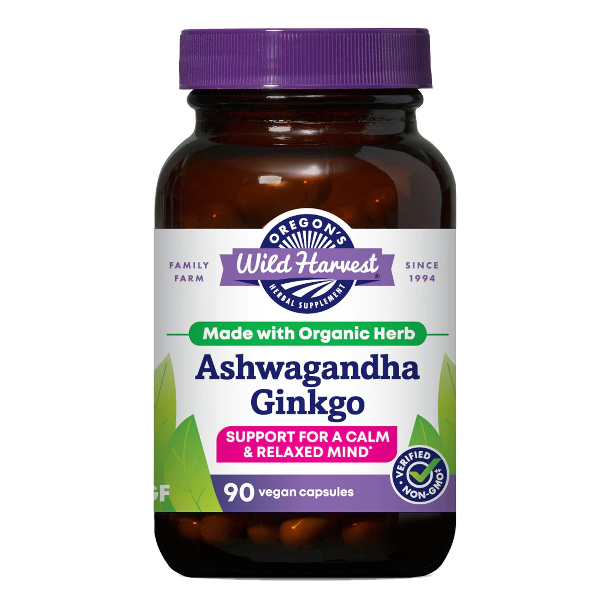 Oregon's Wild Harvest Ashwagandha Ginkgo Organic Non-GMO Herbal Supplements Capsules, 90 Count