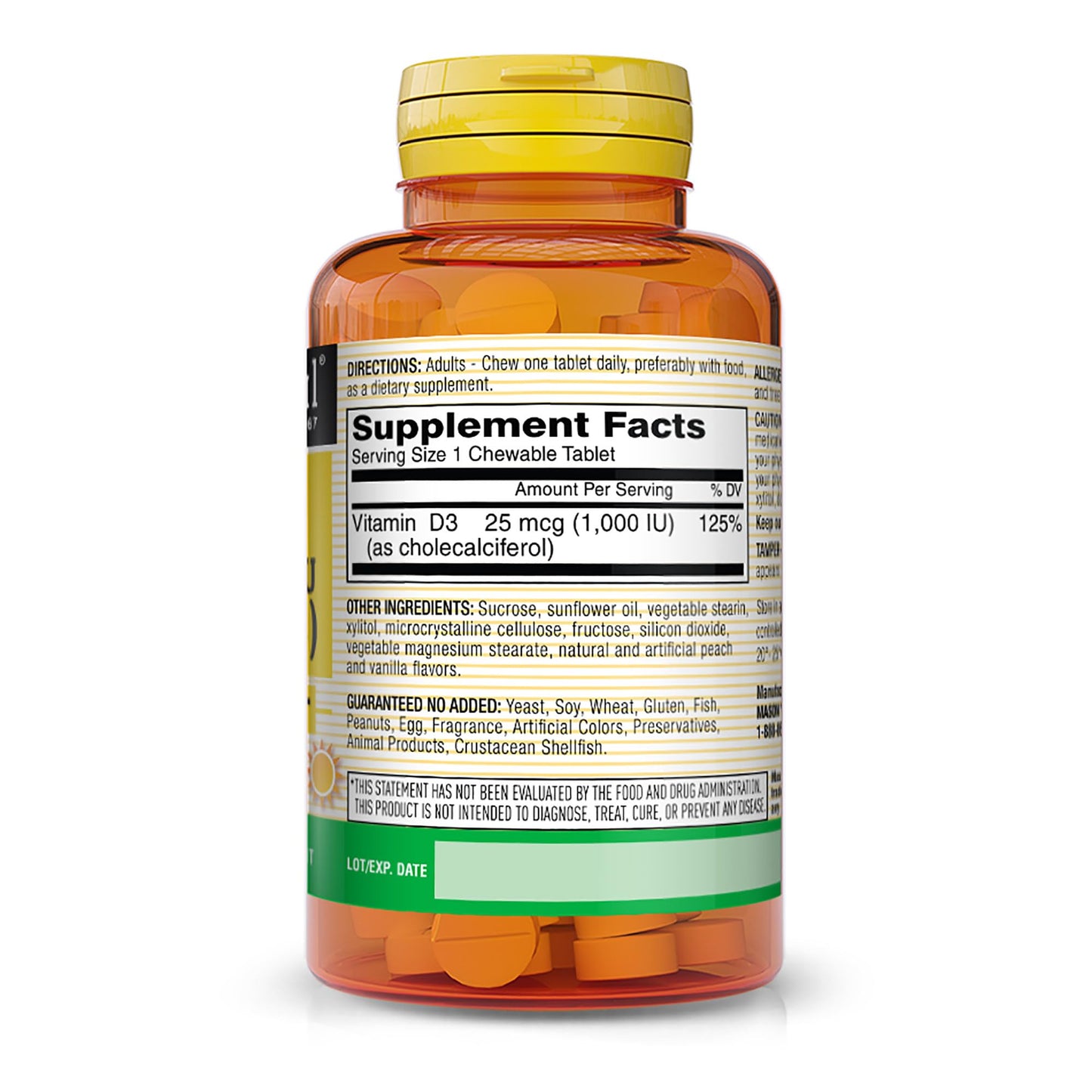 Mason Natural Vitamin D3 1000 IU (25 mcg) Chewable Tablets, 150 Count