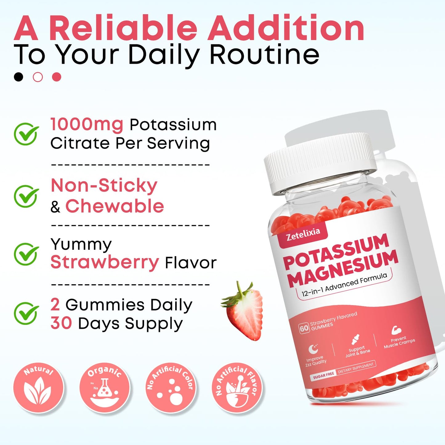 Zetelixia Potassium Magnesium Supplement Gummies, 60 Count