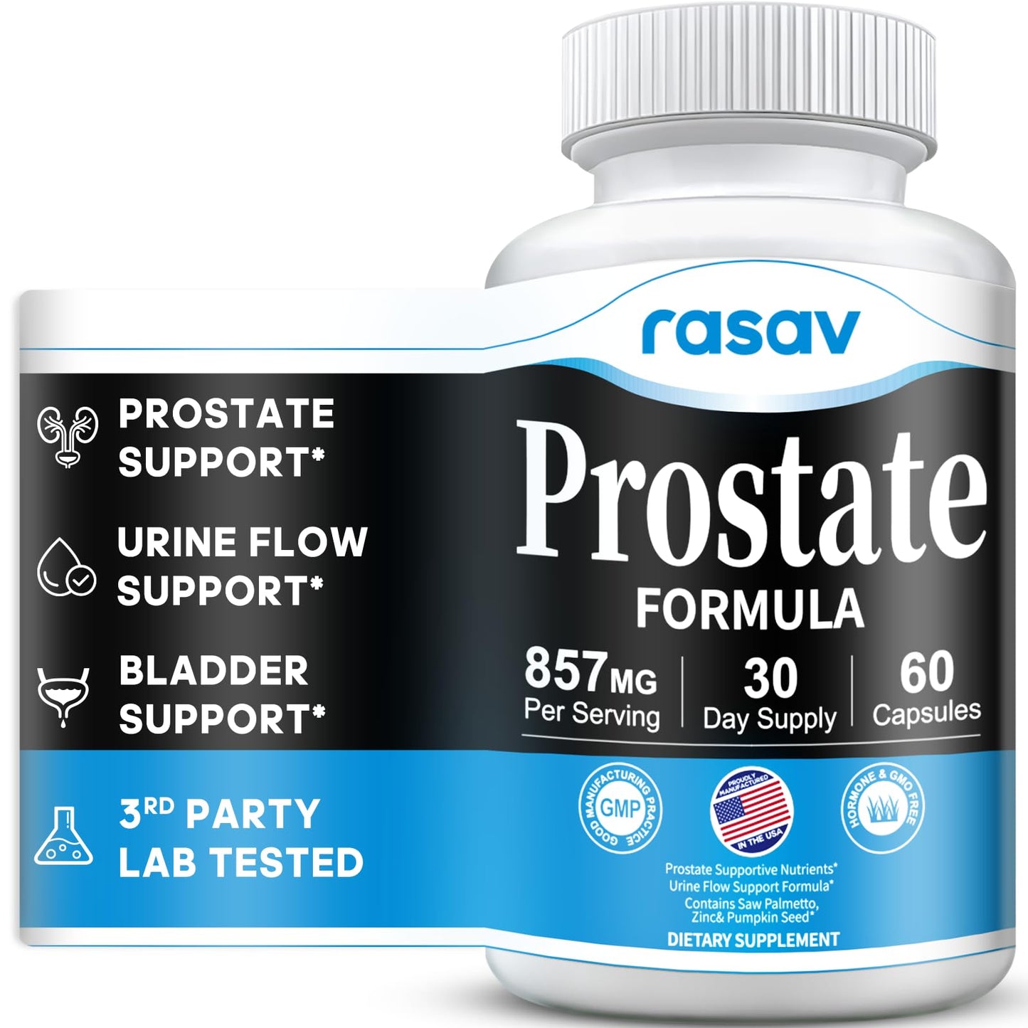 Rasav Prostate Health Supplement for Men with Saw Palmetto, Pygeum, Nettle & Pumpkin Seed, DHT Blocker, 60 Capsules