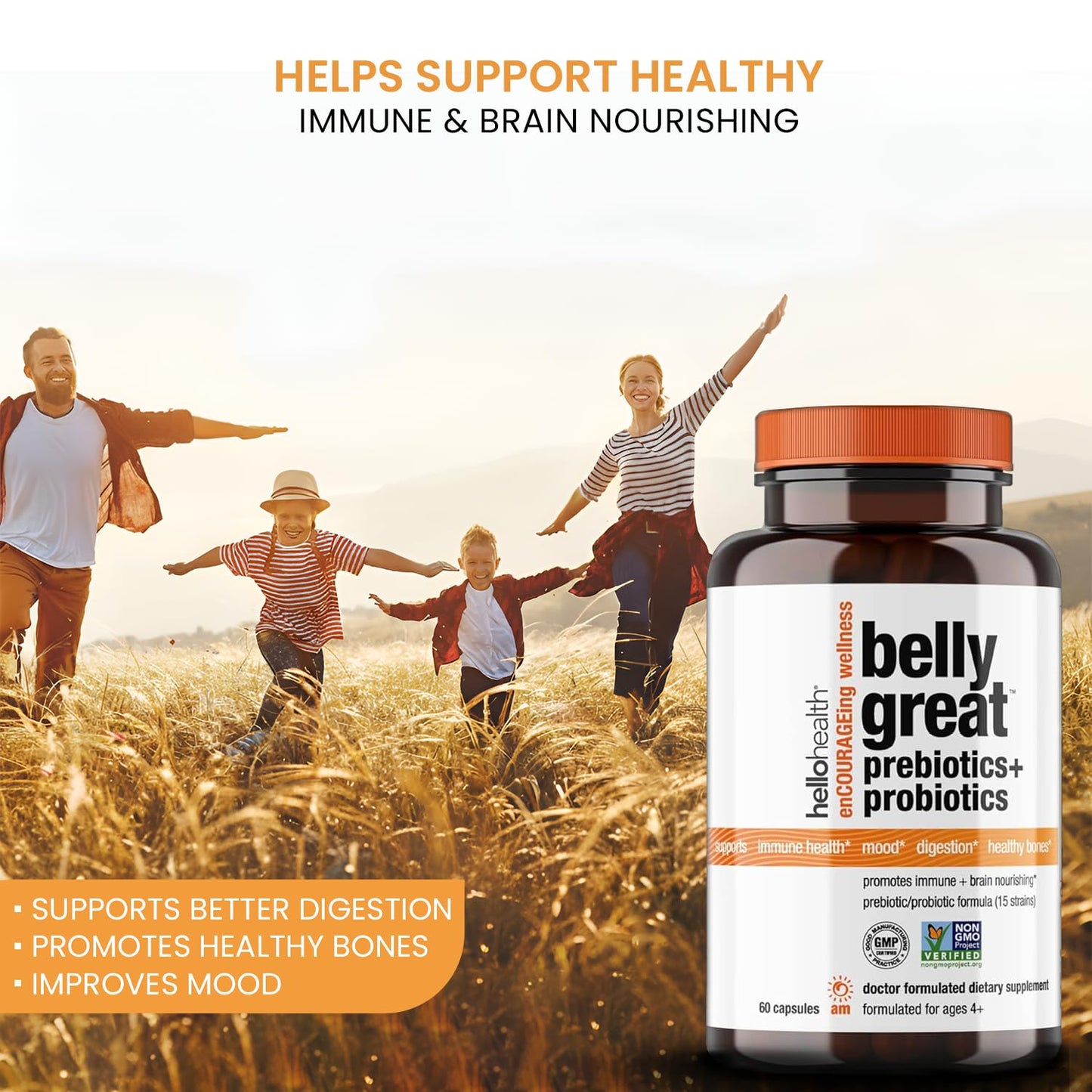 HELLO HEALTH Daily Probiotic for Women, Men + Kids Capsule 60 Count