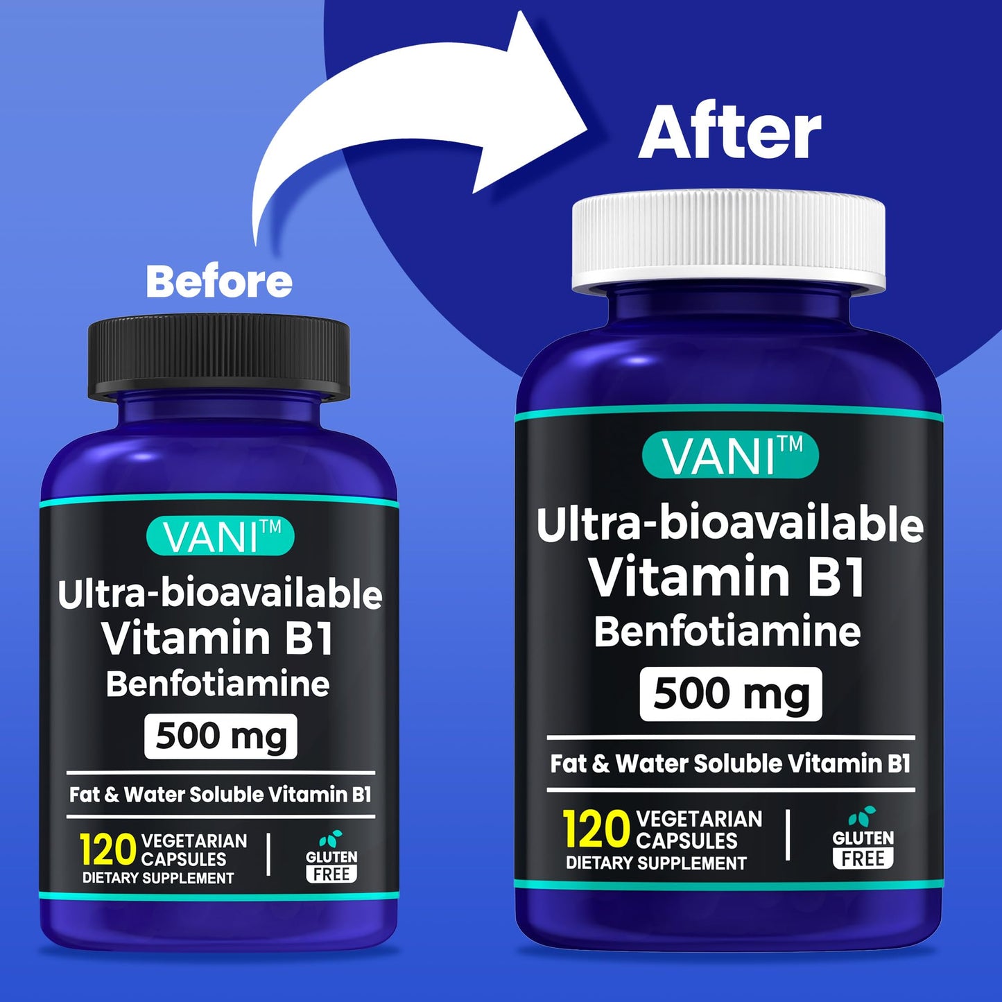 VANI Vitamin B1 with Benfotiamine 500mg Capsule, 120 Count