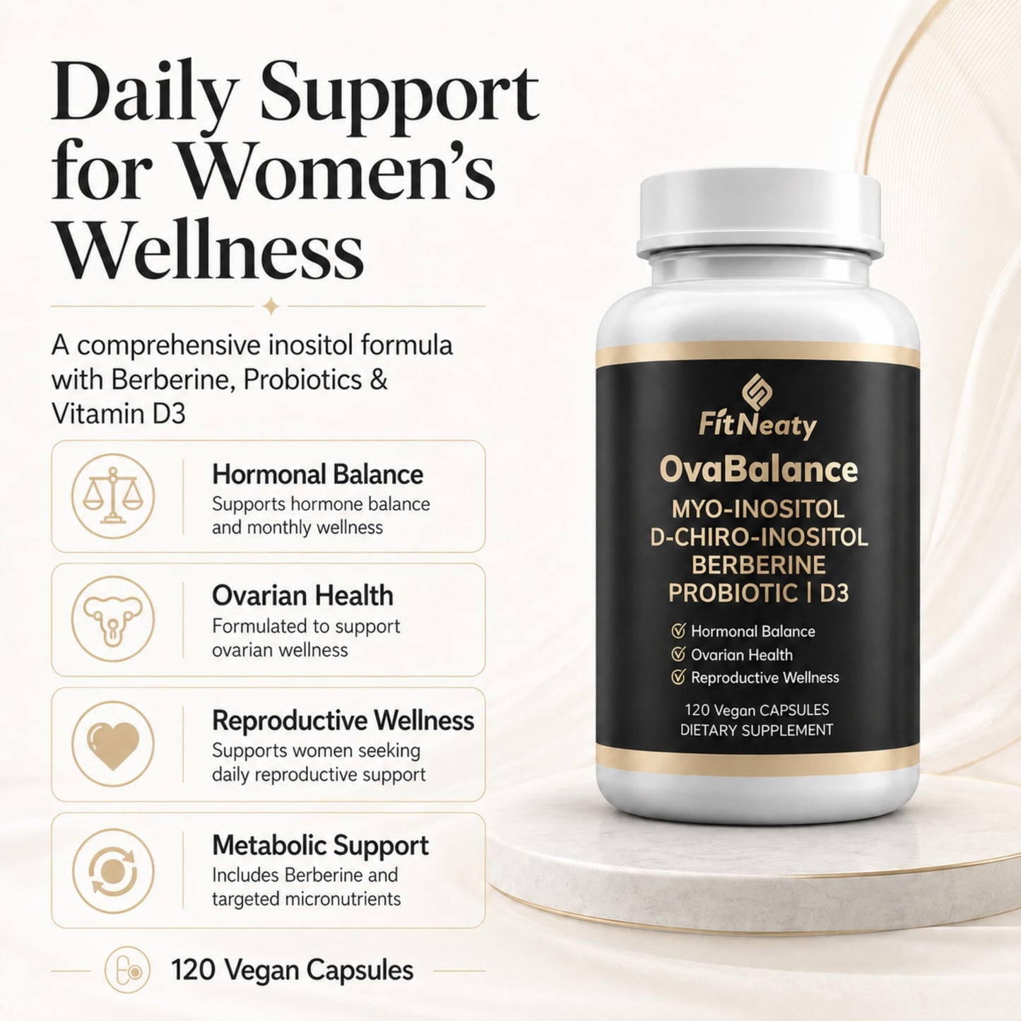 FitNeaty Myo-Inositol & D-Chiro Inositol Supplement for Women, Vegan Capsules, 120 Count