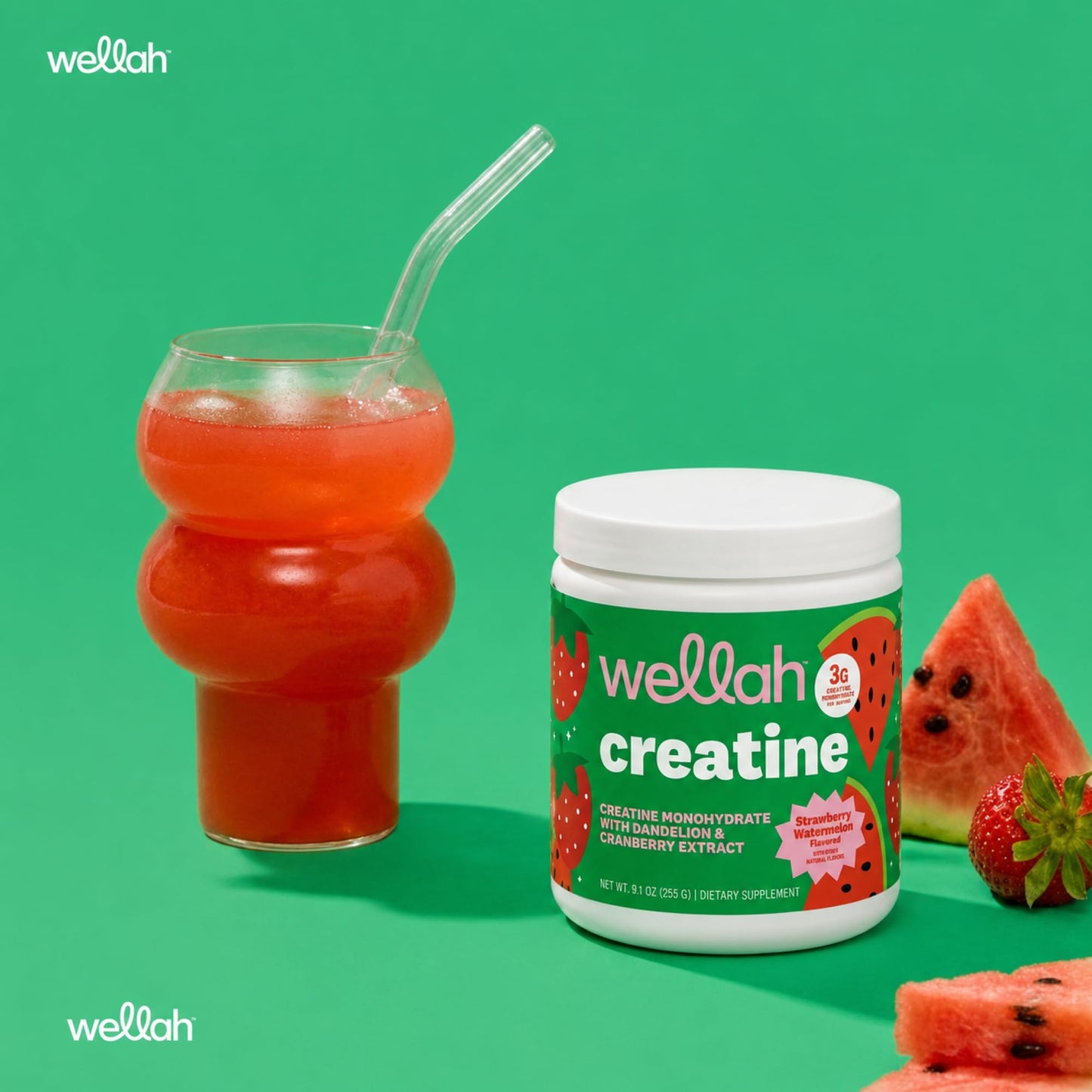 Wellah Creatine for Women (Strawberry Watermelon) Powder 9.1 oz