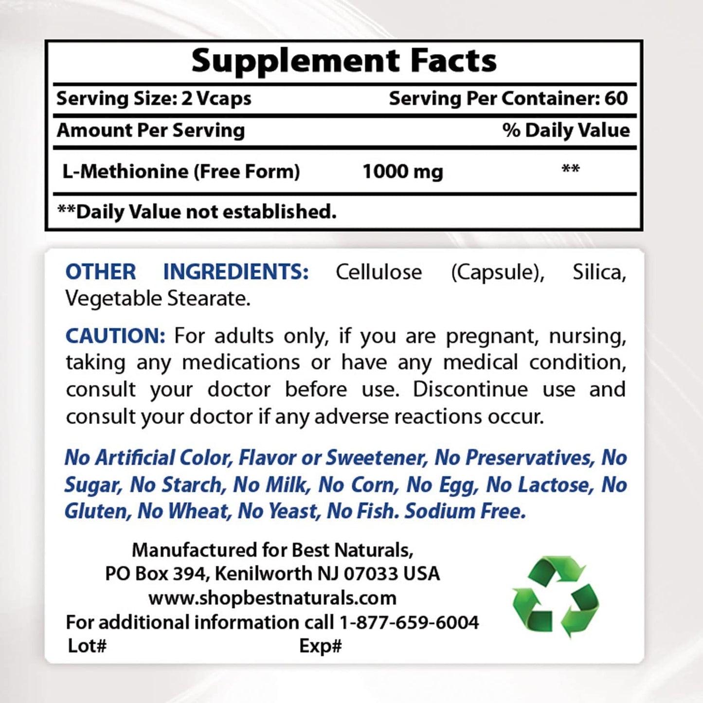 Best Naturals L-Methionine 500 mg Veggie Capsules, 240 Count