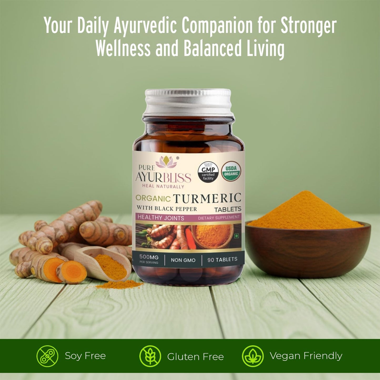 PureAyurbliss Organic Turmeric Tablets with Black Pepper 90 Tablets