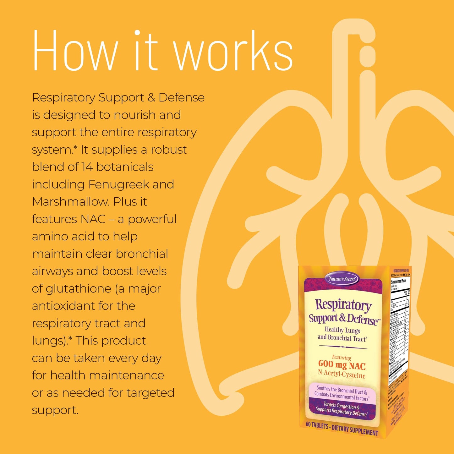 Nature's Secret Respiratory Support & Defense + NAC for Lungs Tablet, 180 Count