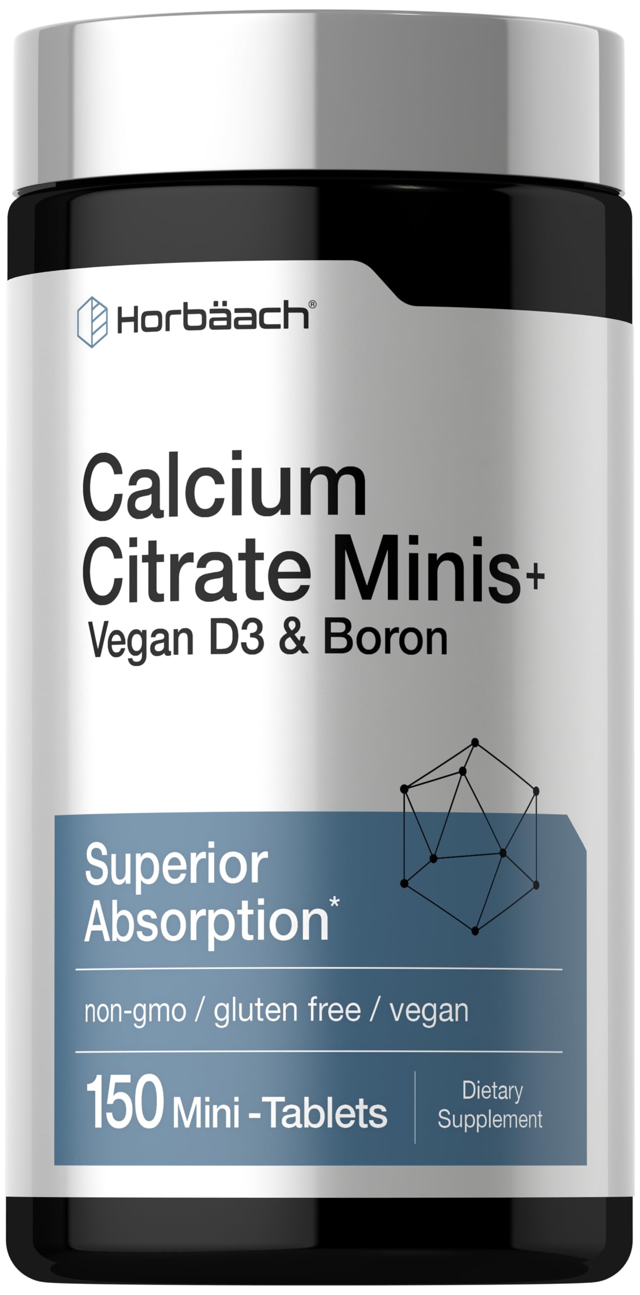 Horbäach Calcium Citrate with Vitamin D3 & Boron 150 Tablets