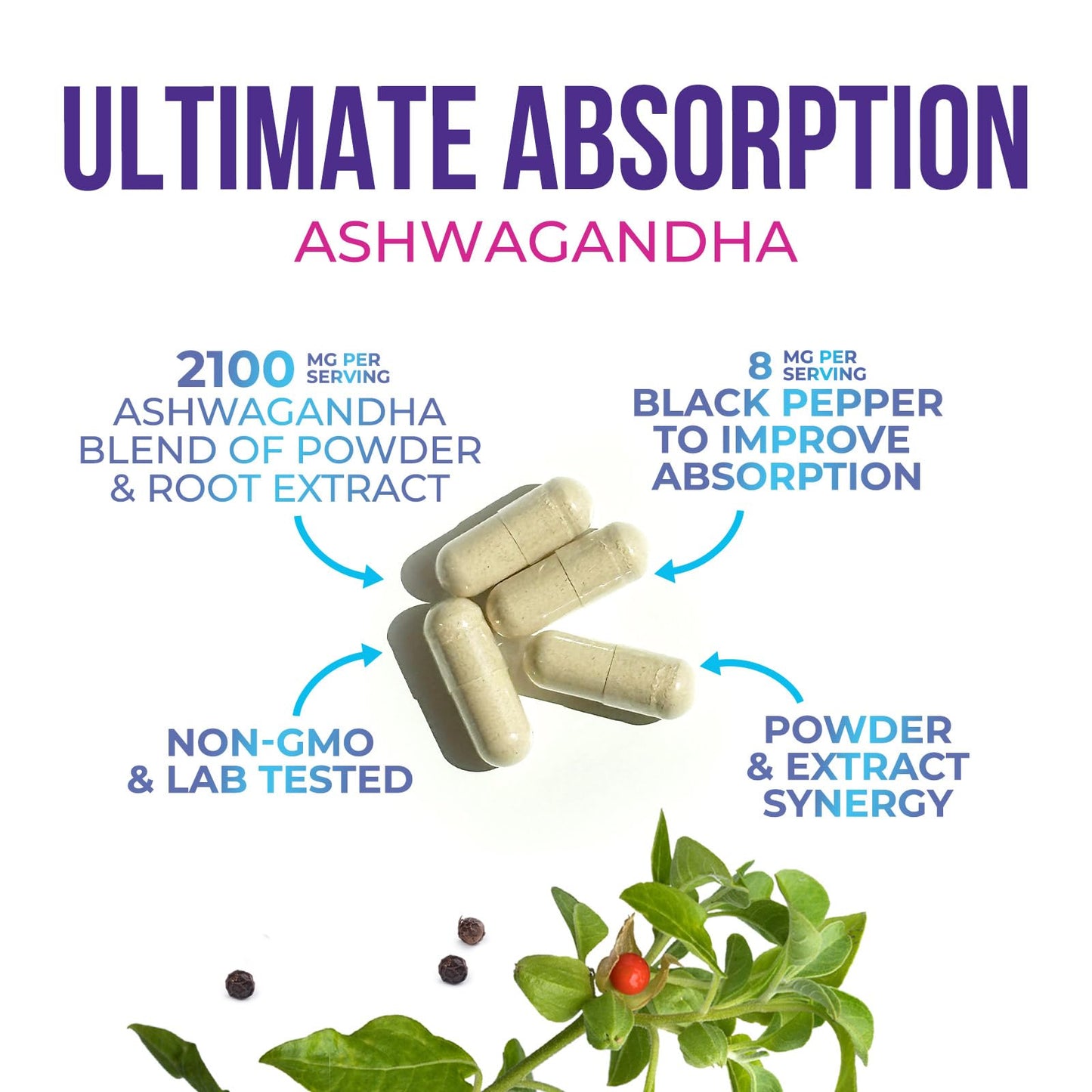 Health Nutrition Naturals Ashwagandha Supplements Capsules 60 Count