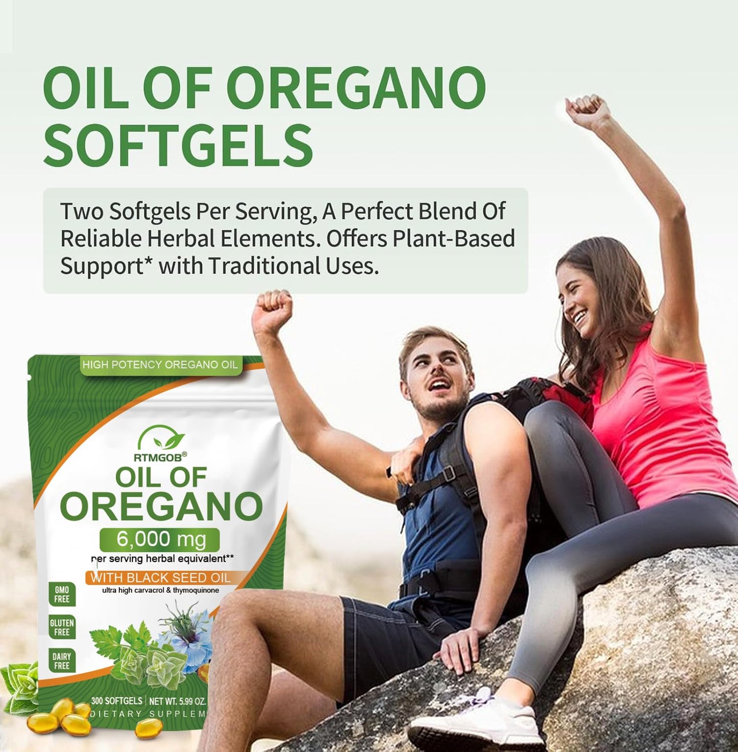 RTMGOB Oil of Oregano Softgels with Black Seed Oil, 300 Softgels