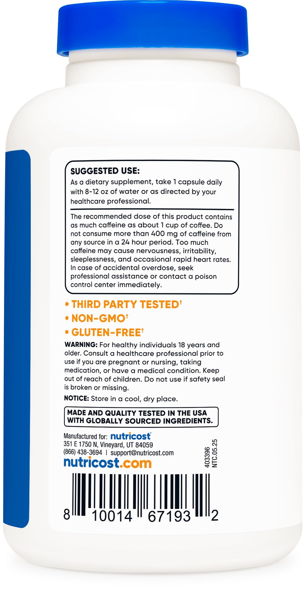 Nutricost Caffeine with L-Theanine 100mg, 240 Capsules, Non-GMO, Gluten Free