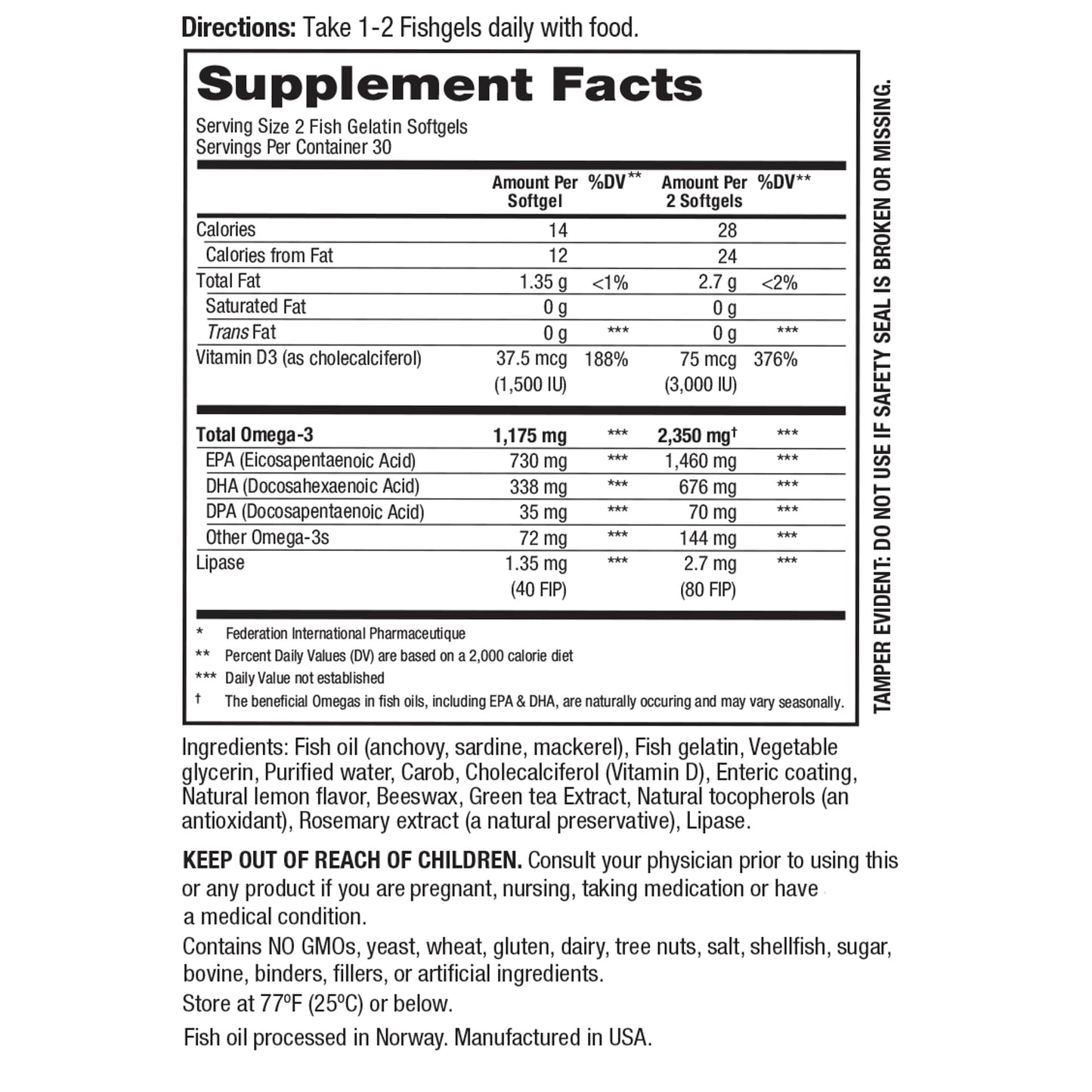 Vital Planet Vital Pro Naturals Advanced Omega Wild Caught Norwegian Fish Oil Softgels 60 Count
