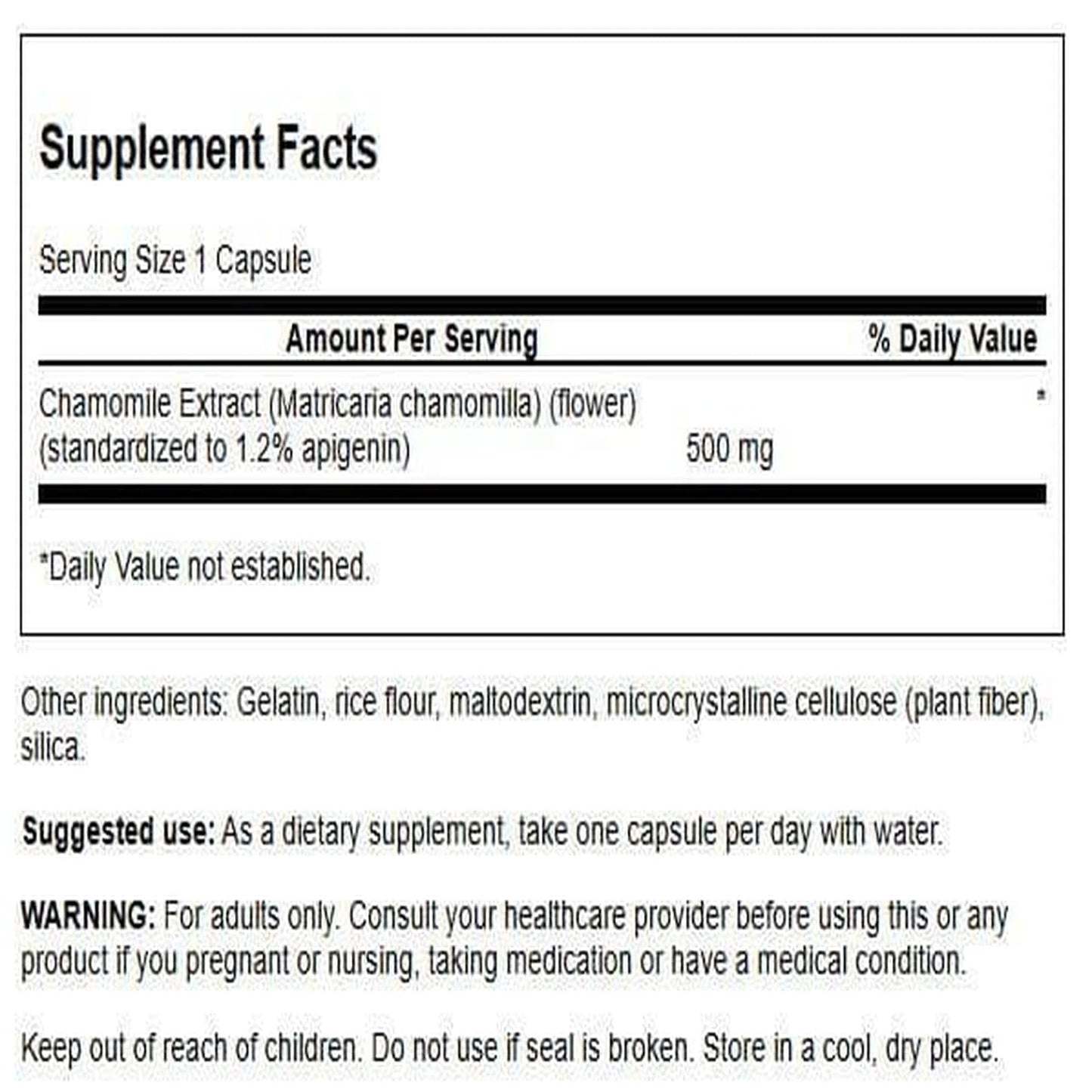 Swanson Chamomile Flower Extract 500 mg, Standardized to 1.2% Apigenin, 6 mg per Capsule, 60 Capsules