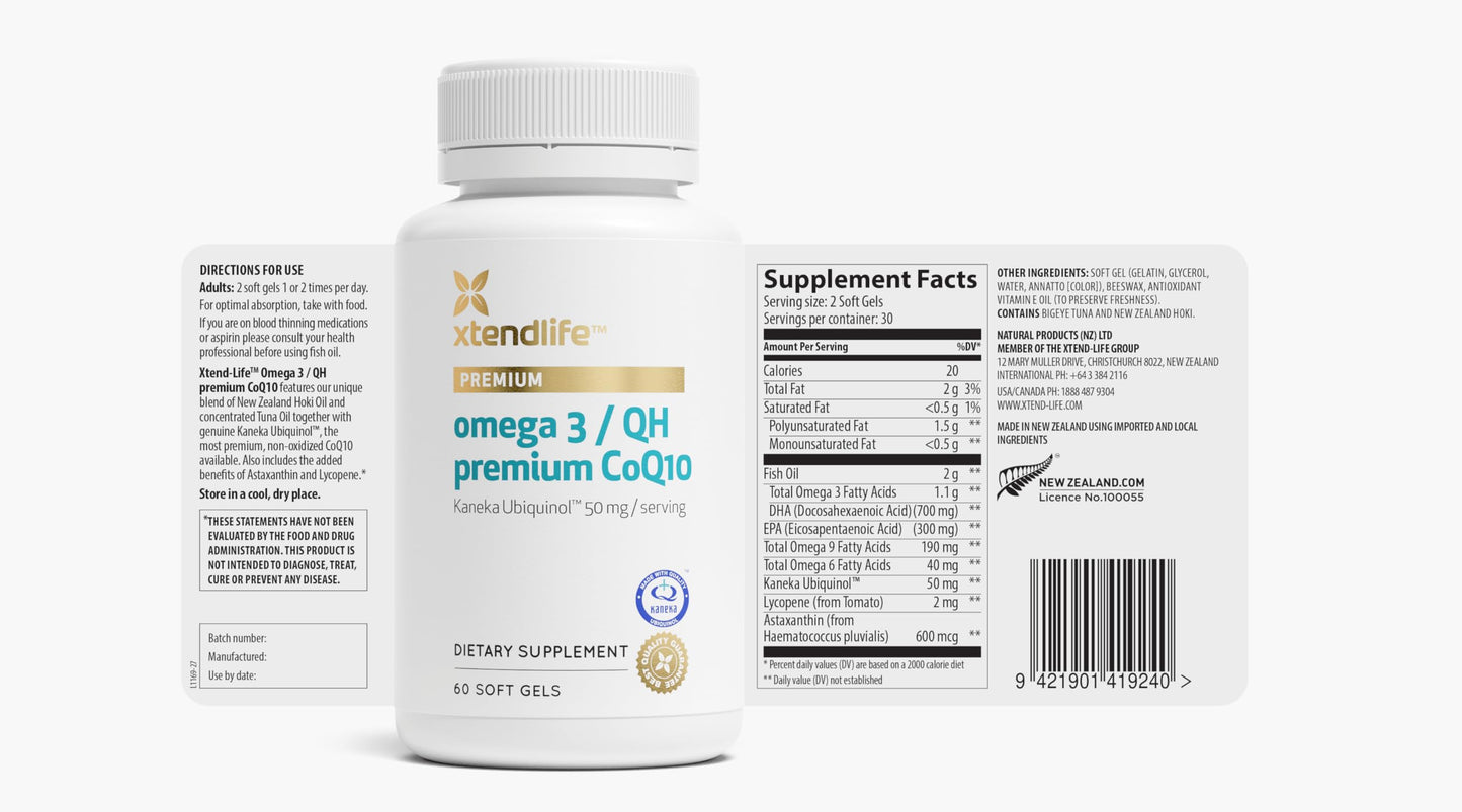 Xtendlife Omega-3 QH Fish Oil + CoQ10 Softgels 60 Count