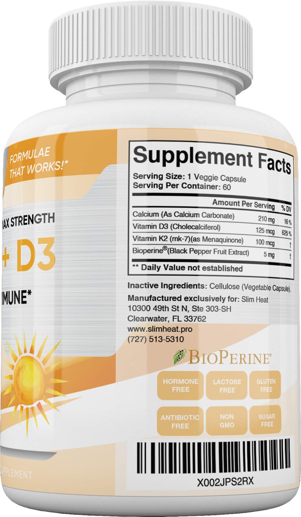 Slim Heat Vitamin K2 + D3 with Calcium 60 Capsules