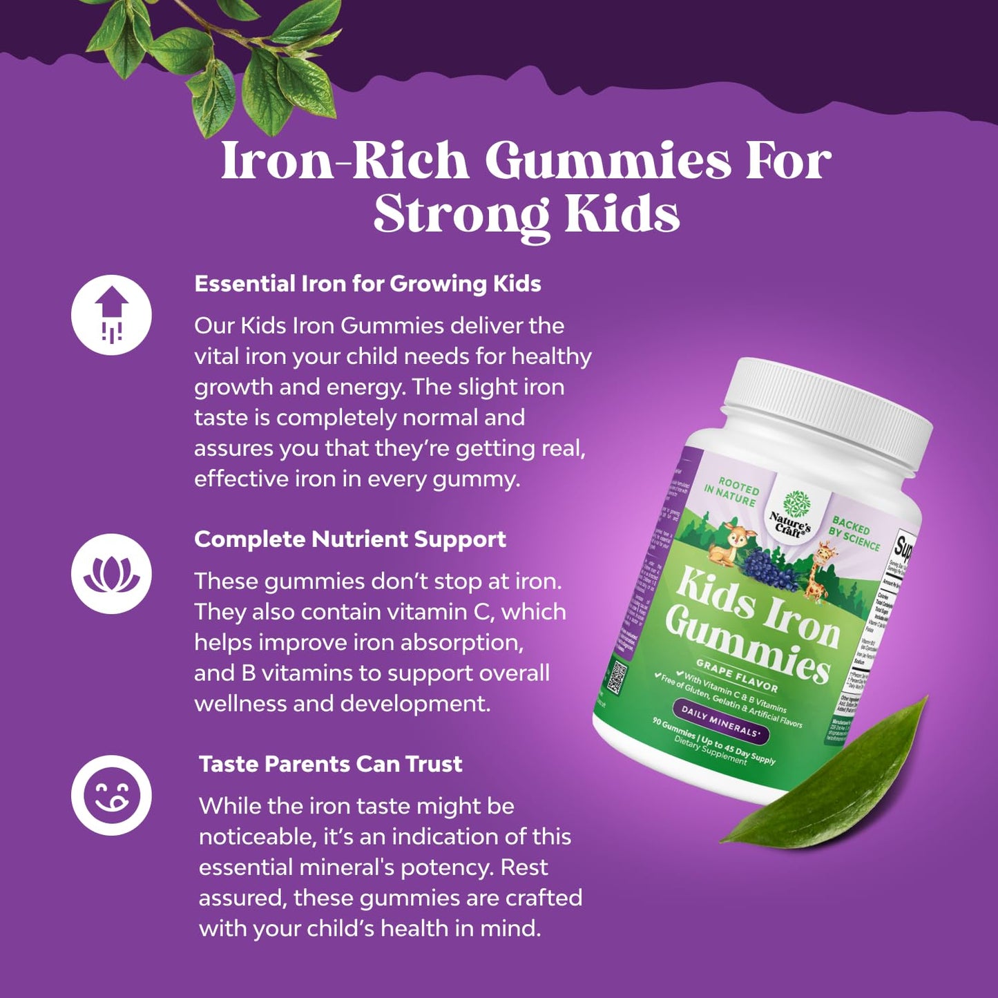 Natures Craft Kids Iron Gummies 90 Count
