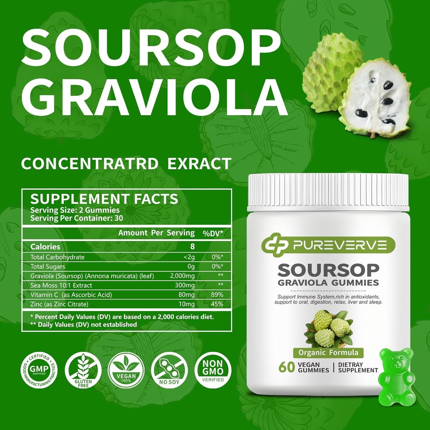 Pureverve Soursop Graviola Gummies, 120 CT