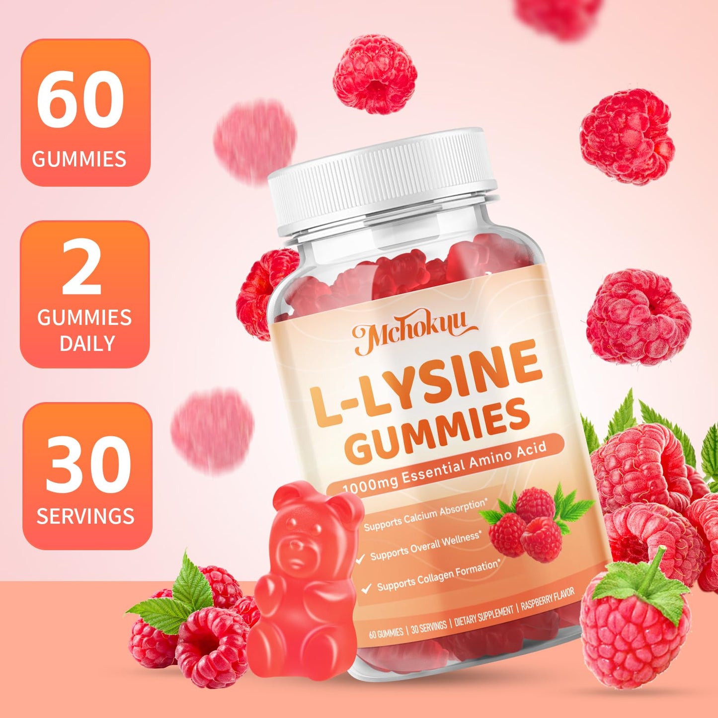 Mchokuu L-Lysine 1000mg Gummies for Adults, 120 Count