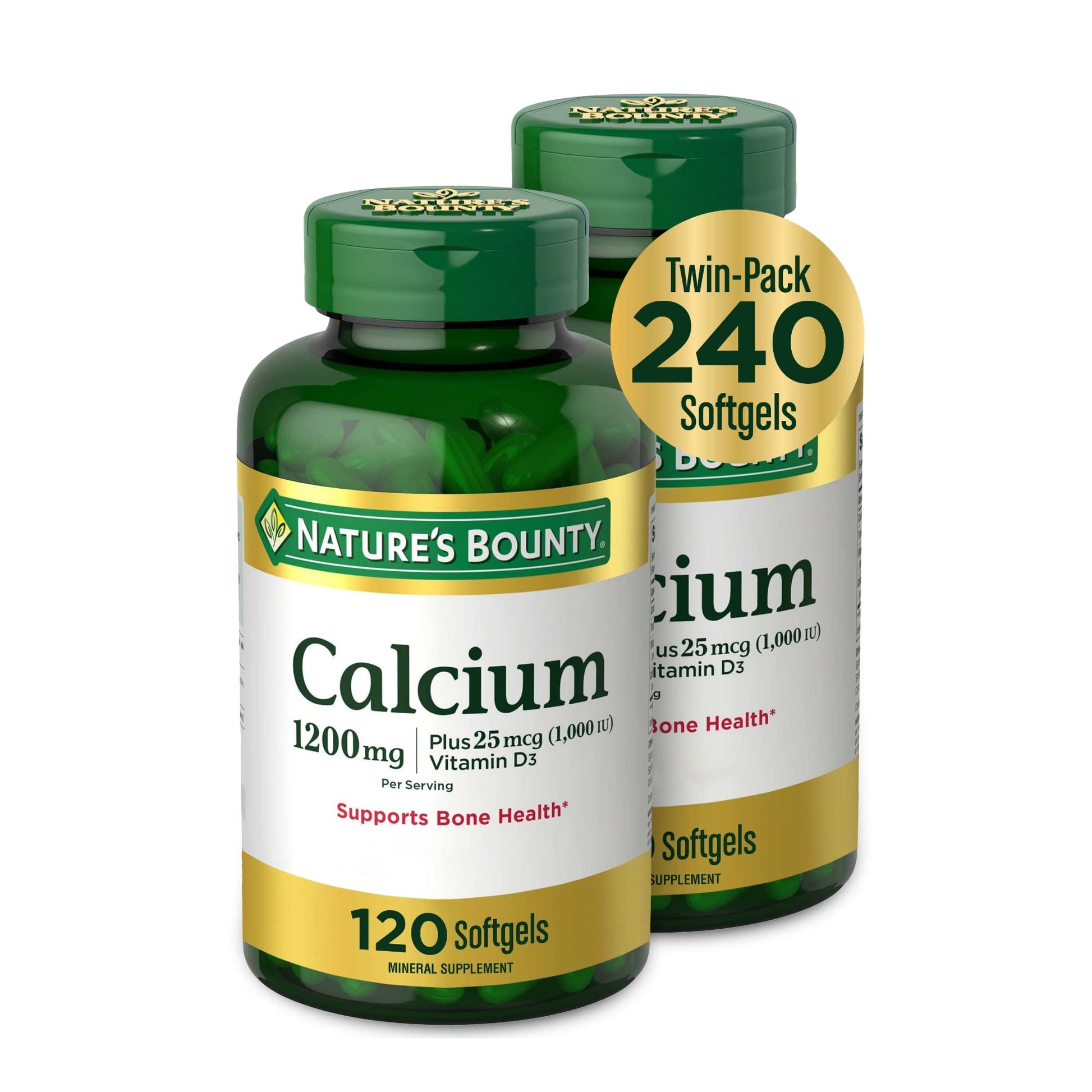 Nature's Bounty Calcium 1200 mg with Vitamin D3 Softgels, Calcium and Vitamin D Supplement, 240 Count