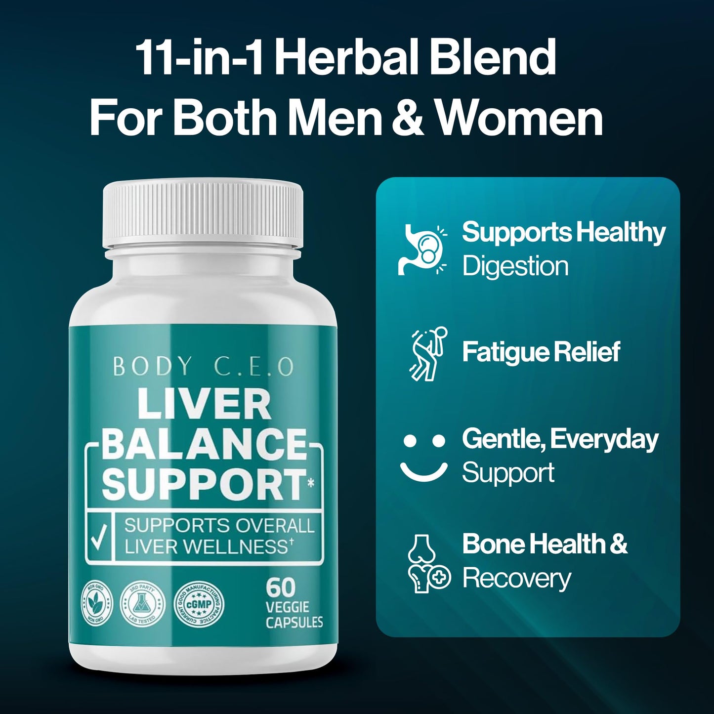 BODY C.E.O. EXECUTIVE OF SUPPLEMENTS Liver Health Support with Milk Thistle, Turmeric & Artichoke Extract Capsules, 60 Capsules