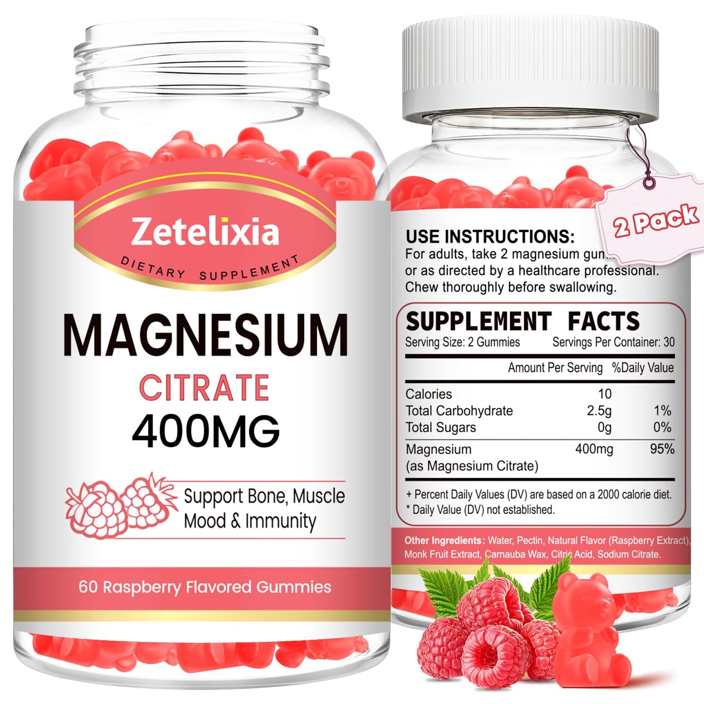 Zetelixia Magnesium Citrate Gummies 400mg, 120 Gummies