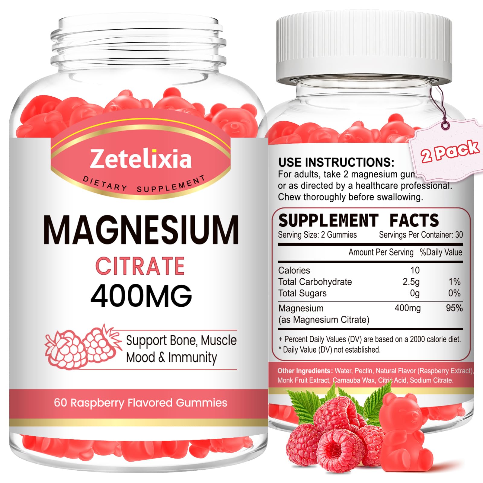Zetelixia Magnesium Citrate Gummies 400mg, 120 Gummies