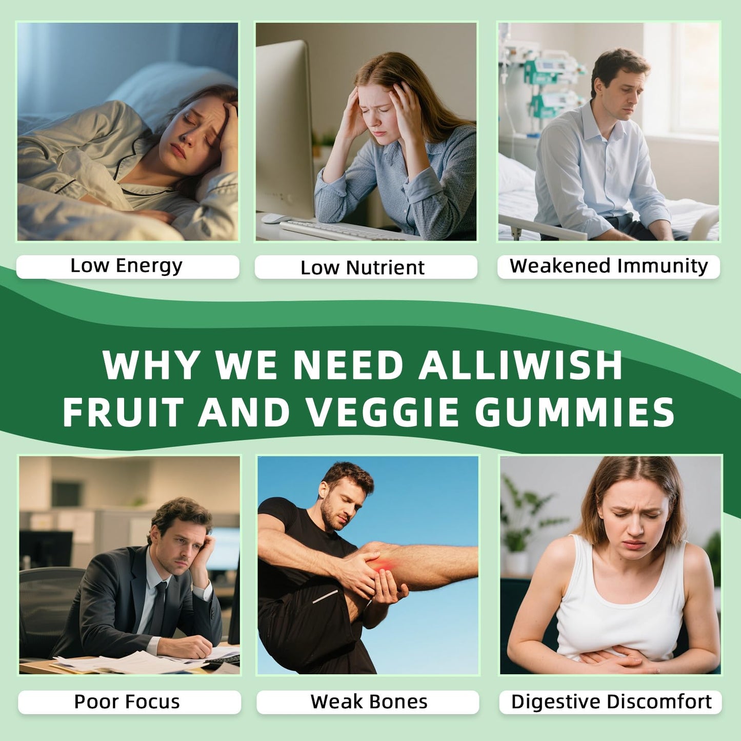 Alliwise Sugar-Free Fruits & Veggies, Super Greens with 23 Fruits & 25 Veggies, Multivitamin Minerals & Fiber, Vegan Fruit & Vegetable Supplement for Adults, 120 Gummies