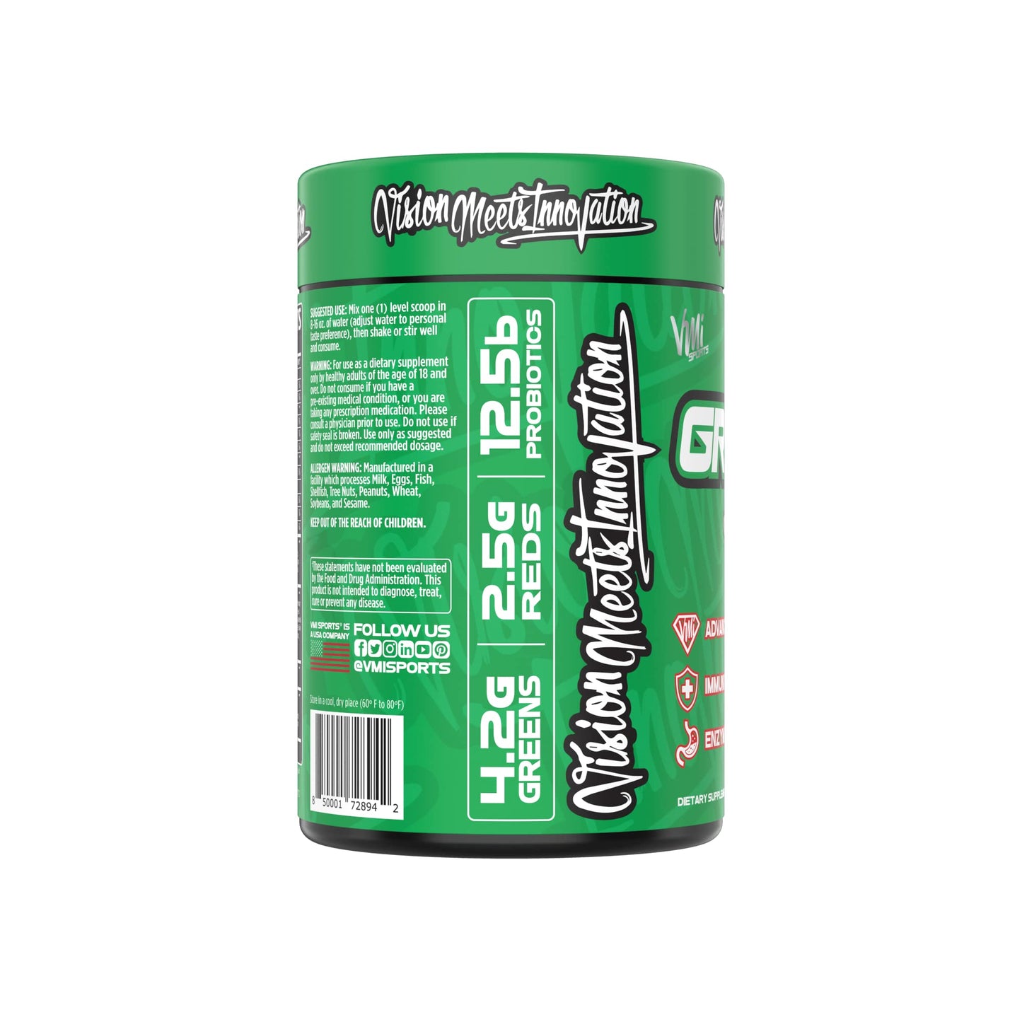 VMI Sports Greens + Reds Advanced Superfood Immunity and Gut Health Enzymes & Probiotics Powder, 8.68 oz