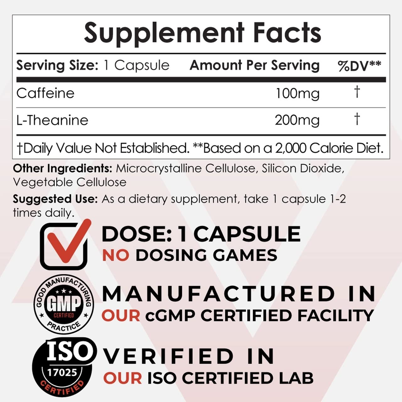 Nootropics Depot Caffeine L-Theanine Capsules, 180 Count
