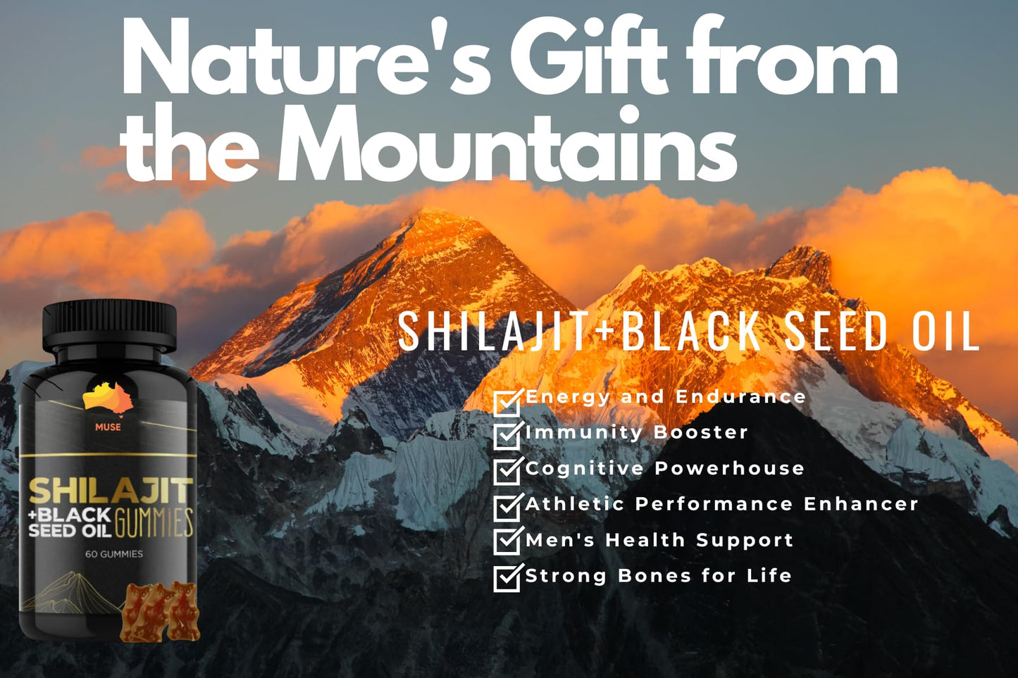Muse Celtic Minerals Shilajit and Black Seed Gummies, Gummy, 60 Count