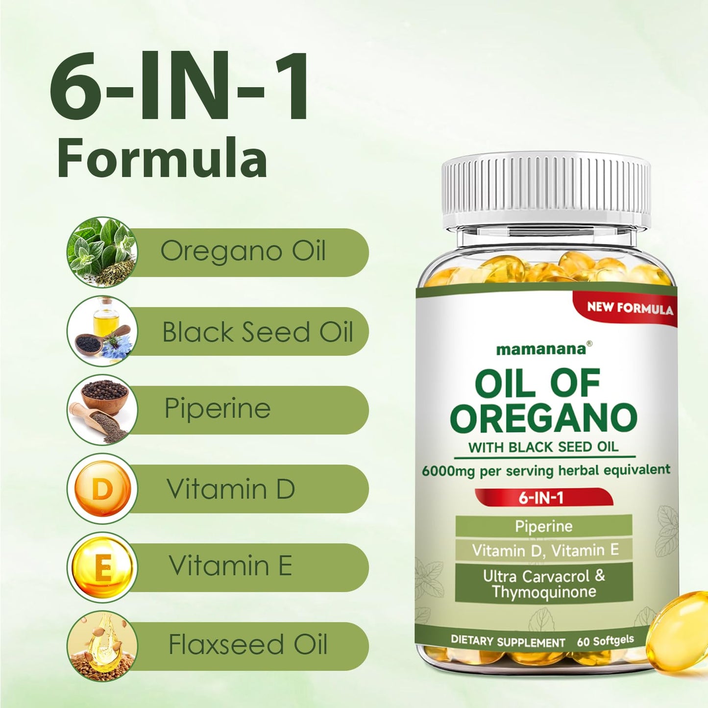 Mamanana Oil of Oregano with Black Seed Oil, Capsules, 60 Capsules