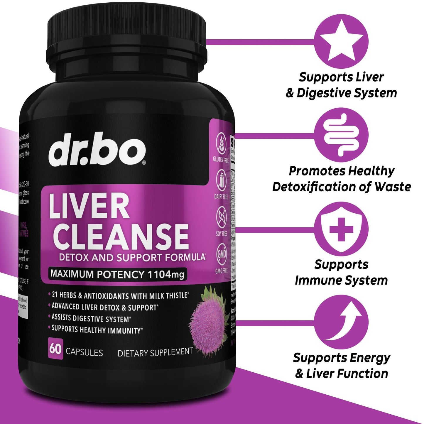 DR. BO Liver Cleanse Detox Support Supplement Capsules 60 Count